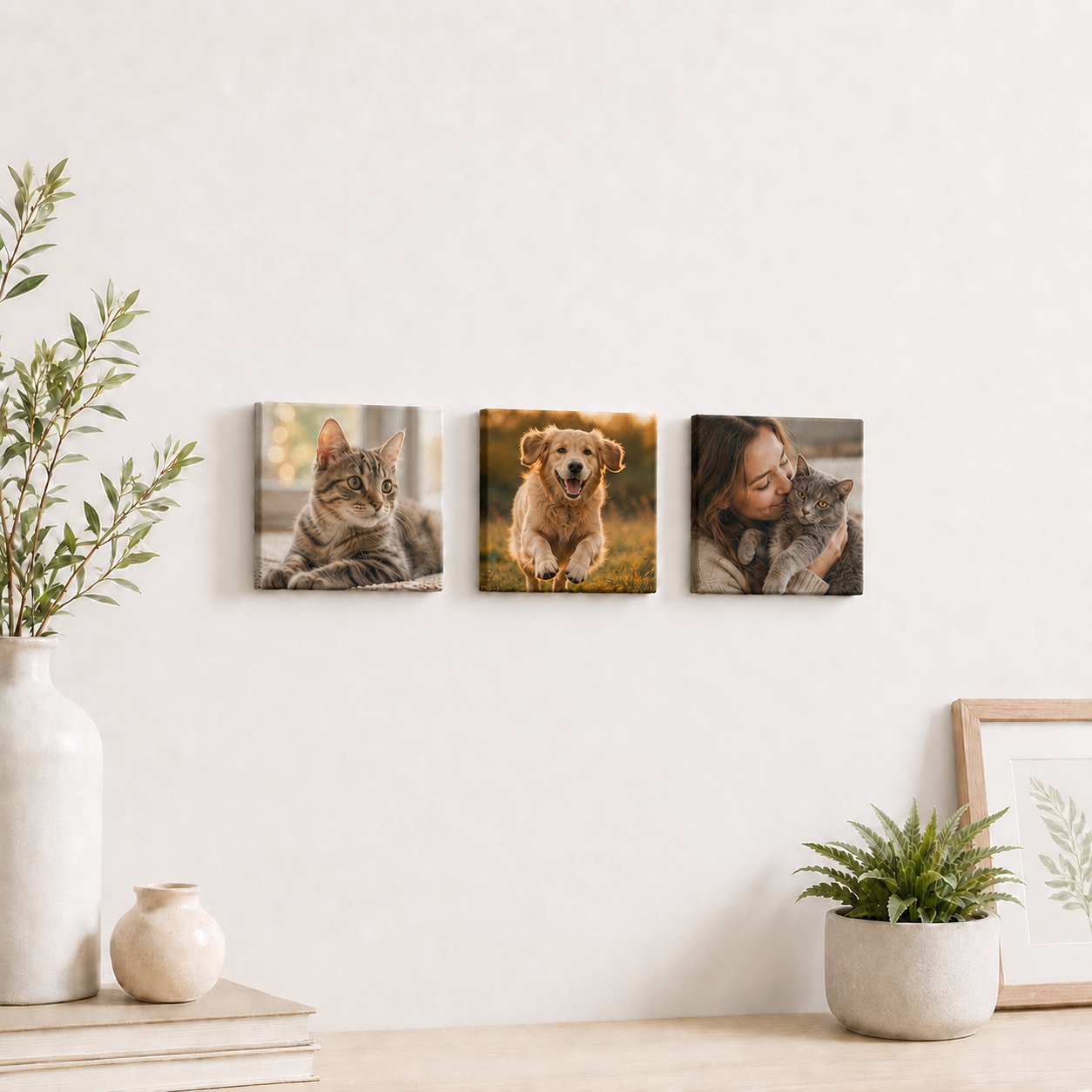Custom Pet Photo Canvas Set – 3-Piece Memory Wall