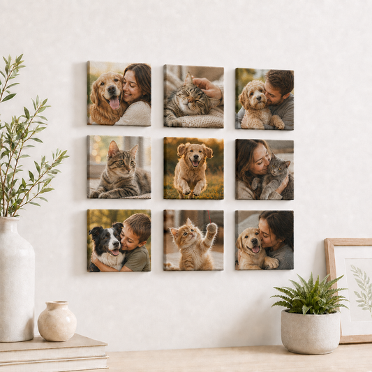 Custom Pet Photo Canvas Set – 9-Piece Memory Wall