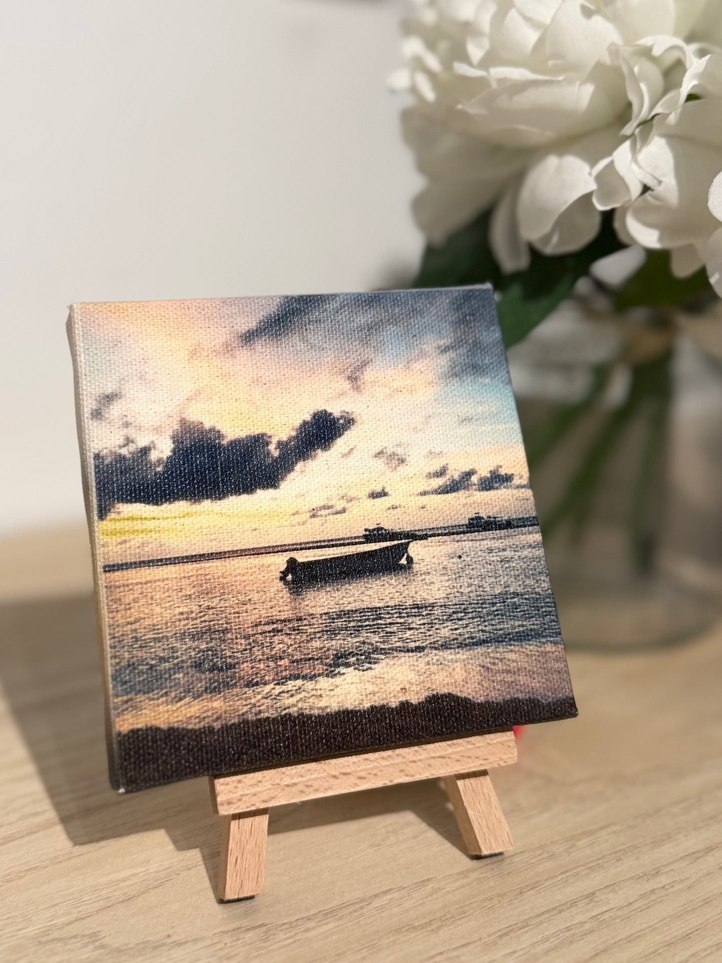 Personalized custom photo printed on mini canvas – unique gift idea featured on a table with easel