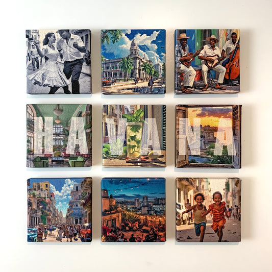 9-piece mini canvas wall art set featuring a well known island scene