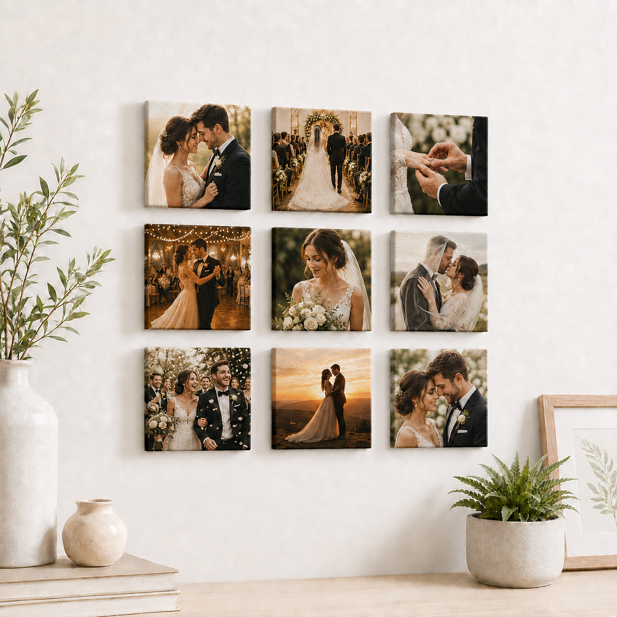 Custom Wedding Photo Canvas Set – 9-Piece Memory Wall